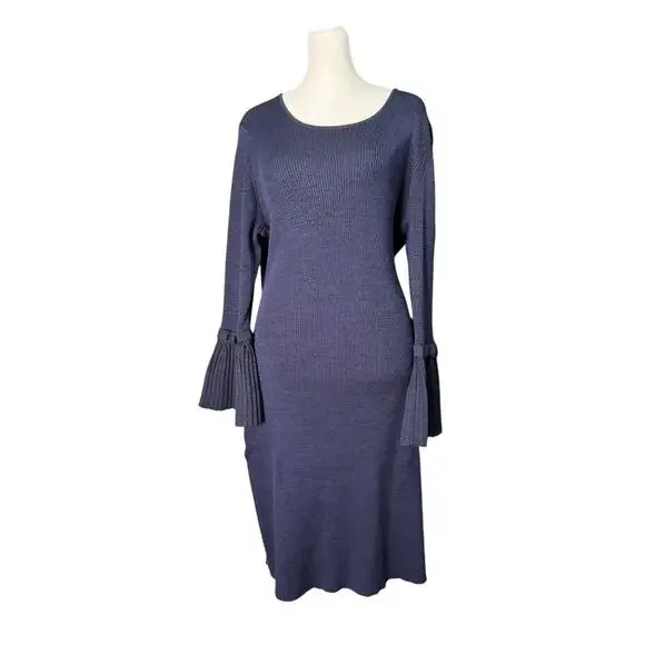Nina Leonard | Dresses | Nina Leonard Womens Ribbed Bell Sleeve Sweater  Dress Navy Blue Stretchy Sz Large | Poshmark